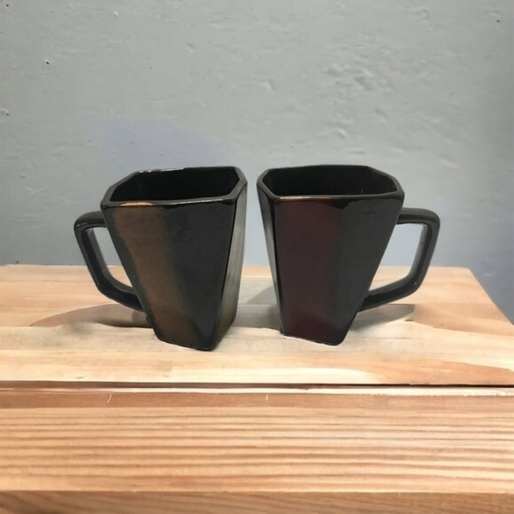 JA Designs La Dolce Vita Quadric Coffee Mugs Set of 2 Retro Ceramic 4.5" Vintage